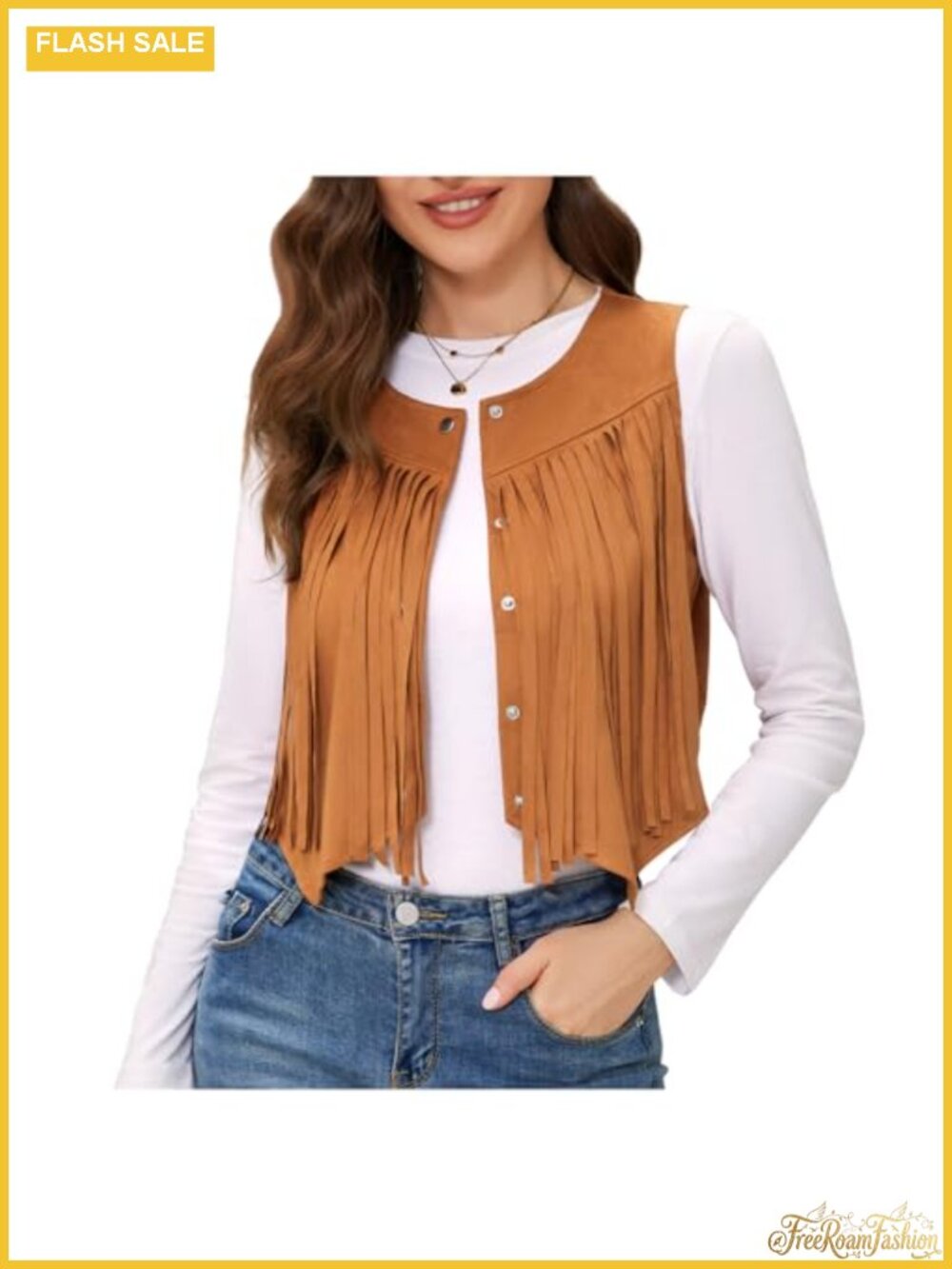 Women's Faux Suede Fringe Vest 70s Western Tassel Sleeveless Jacket